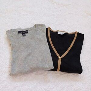 Set Gray Puff Sleeve Sweater & Ann Taylor LOFT Black Silk Cardigan Womens